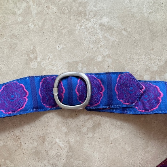 Jane Fraser of Maine O Ring Colorful Reversible Fabric Belt Floral Womens Size M - Picture 3 of 9